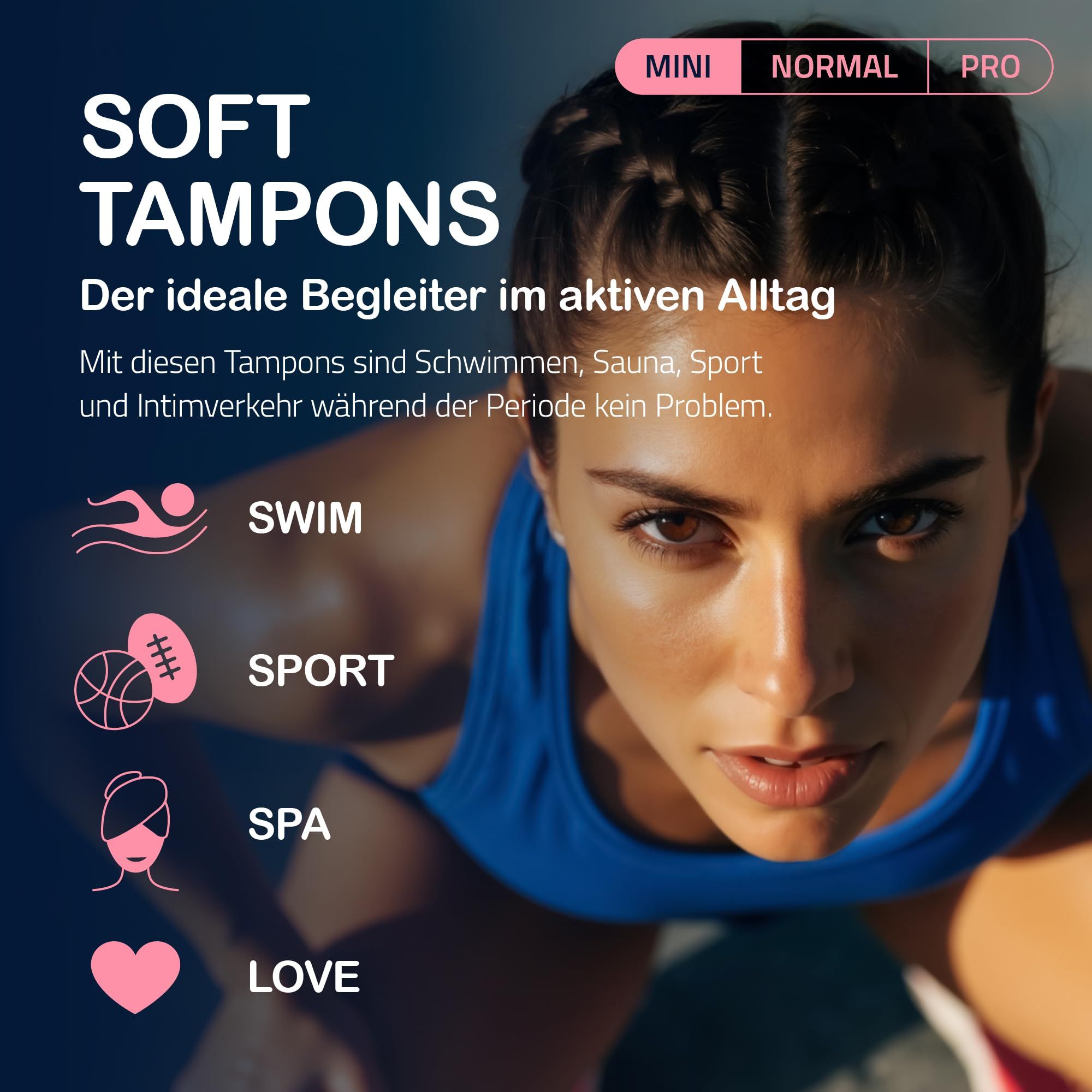 Nahaufnahme einer Frau, die Sport treibt. Symbole für Schwimmen, Sport, Spa, Liebe.