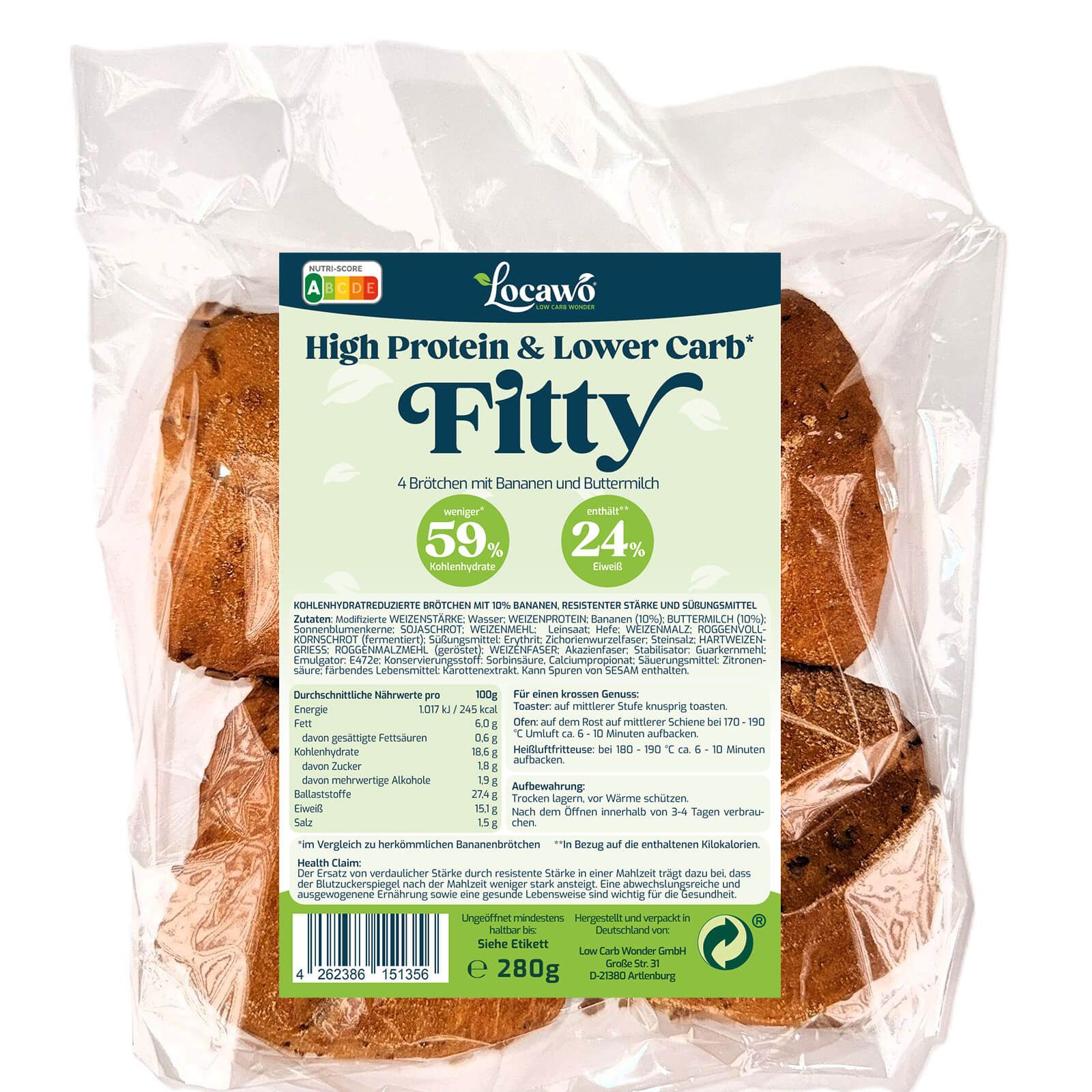 Locawo High Protein & Low Carb Fitty Brötchen 280 g - Shop Apotheke