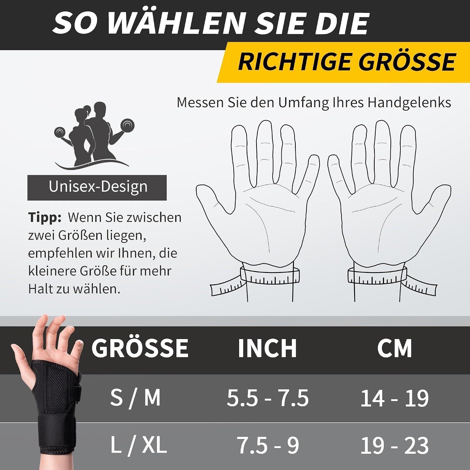 Auswahl der richtigen Größe für eine Handgelenkbandage.