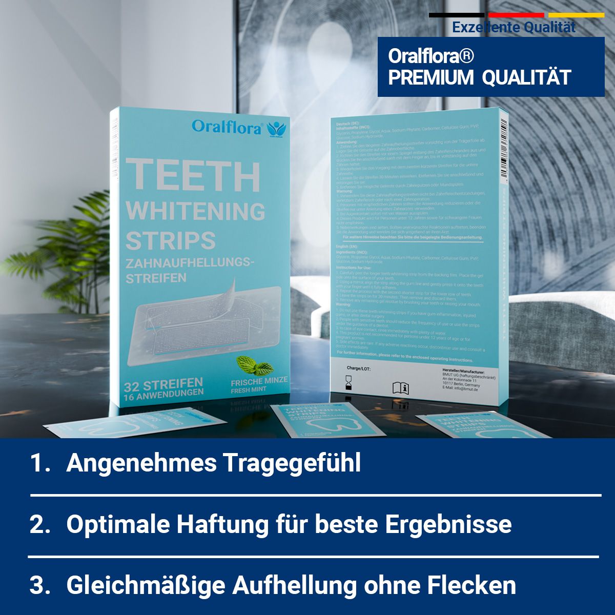 Oralflora Zahnaufhellung Bleaching – Whitening Strips, Zahnaufhellungsstreifen für weißere Zähne