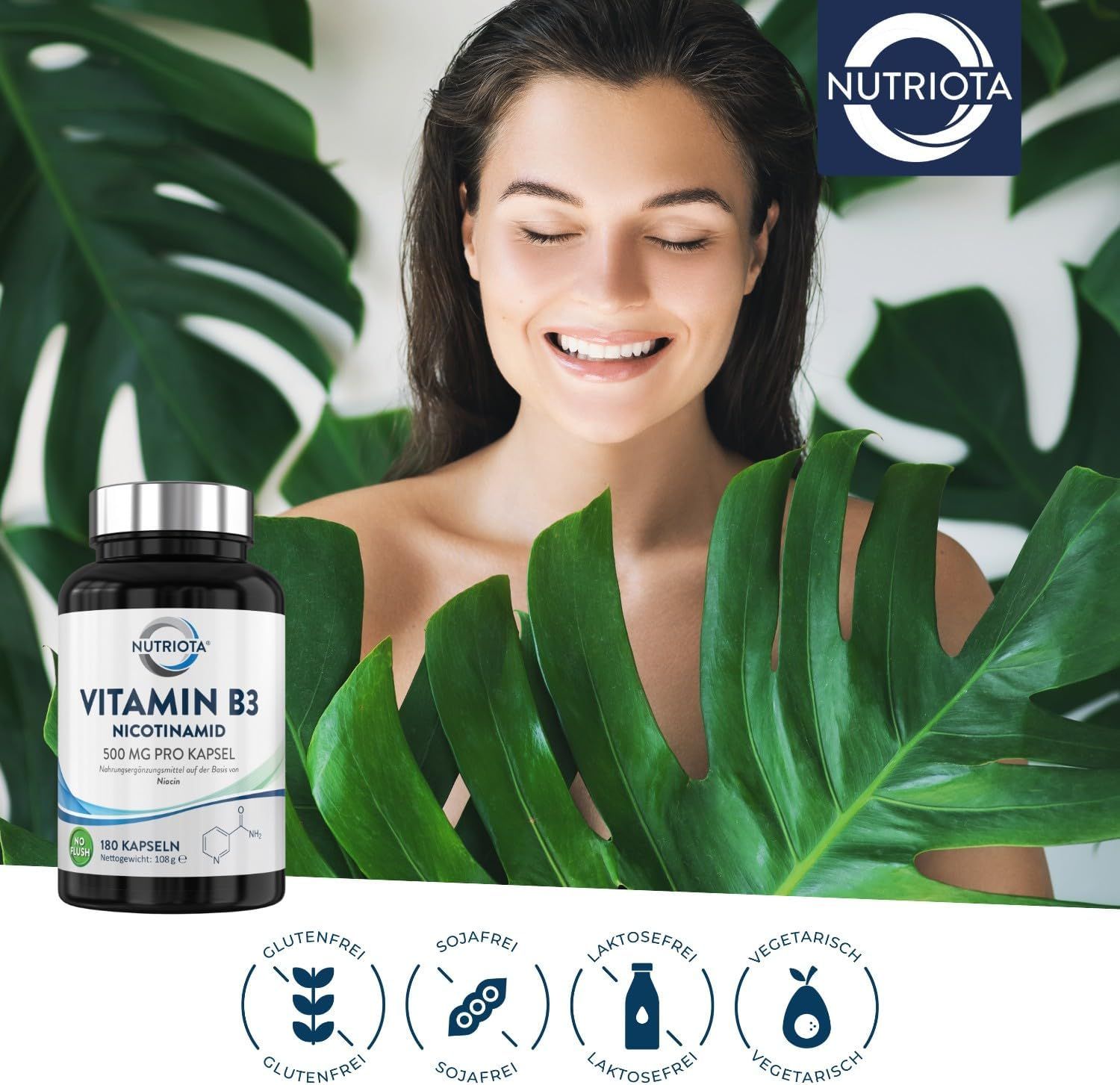 Nutriota Vitamin B3 Nicotinamid, 180 Kapseln.