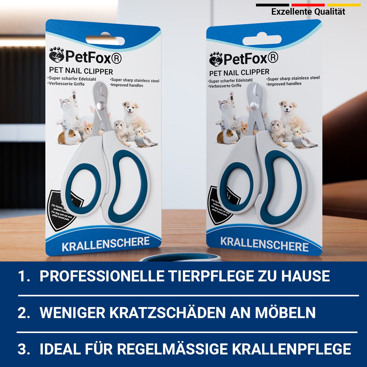 PetFox Krallenschere Krallenzange für Hunde, Katzen und Kleintiere