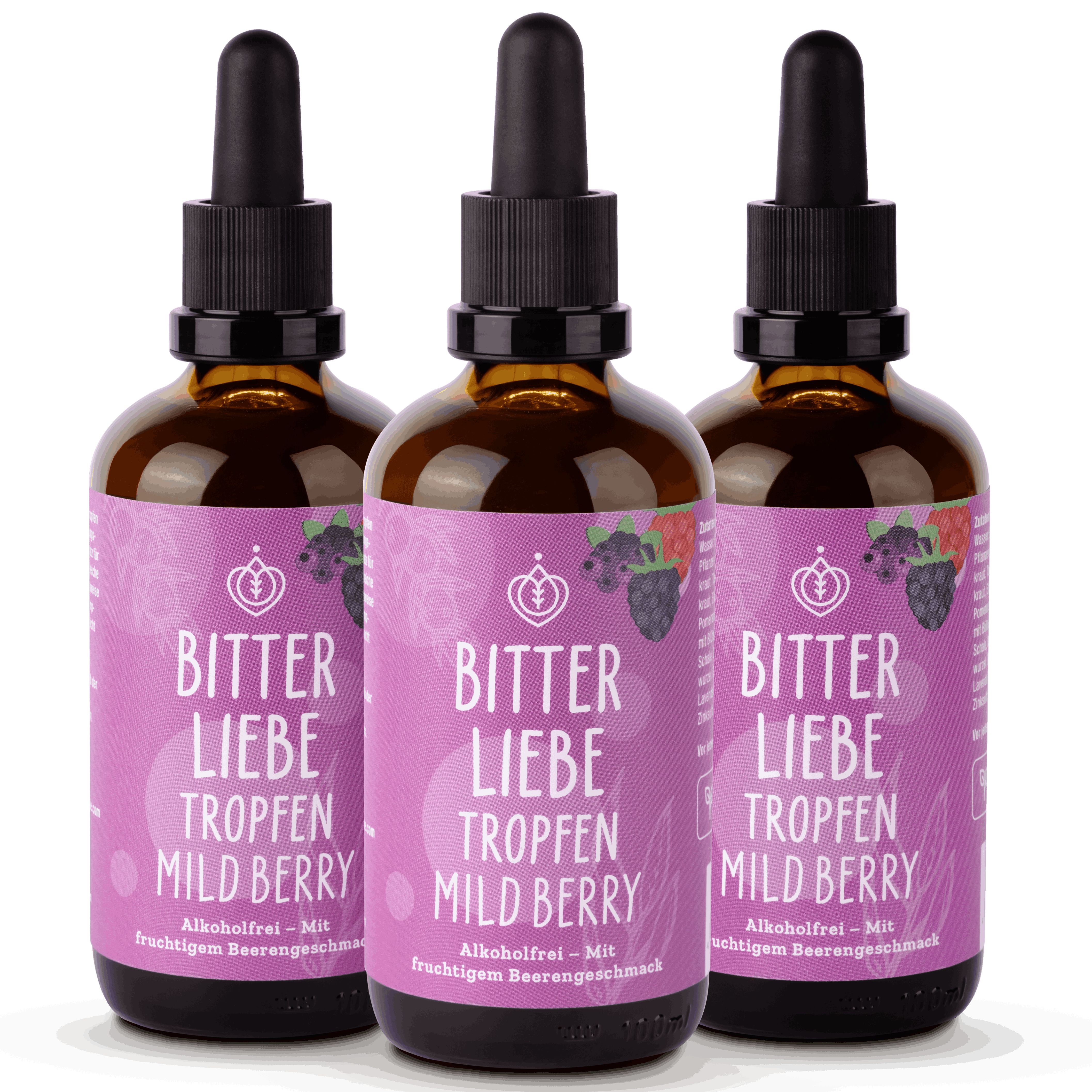 BitterLiebe - Bittertropfen Berry mild - Bitterstoffe Tropfen ohne Alkohol mit Fruchtgeschmack