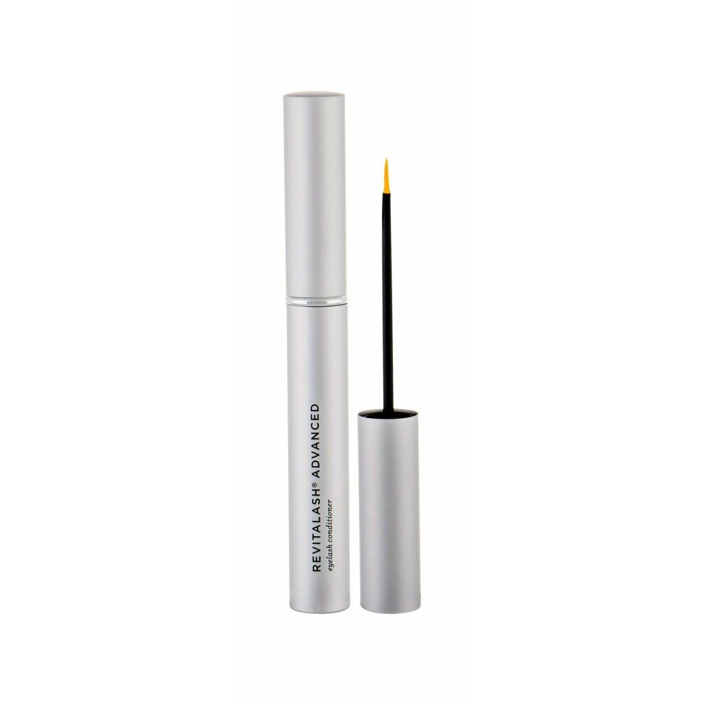 Zylindrischer, silberfarbener Behälter mit Applikator. Aufschrift: RevitaLash Advanced Eyelash Conditioner.