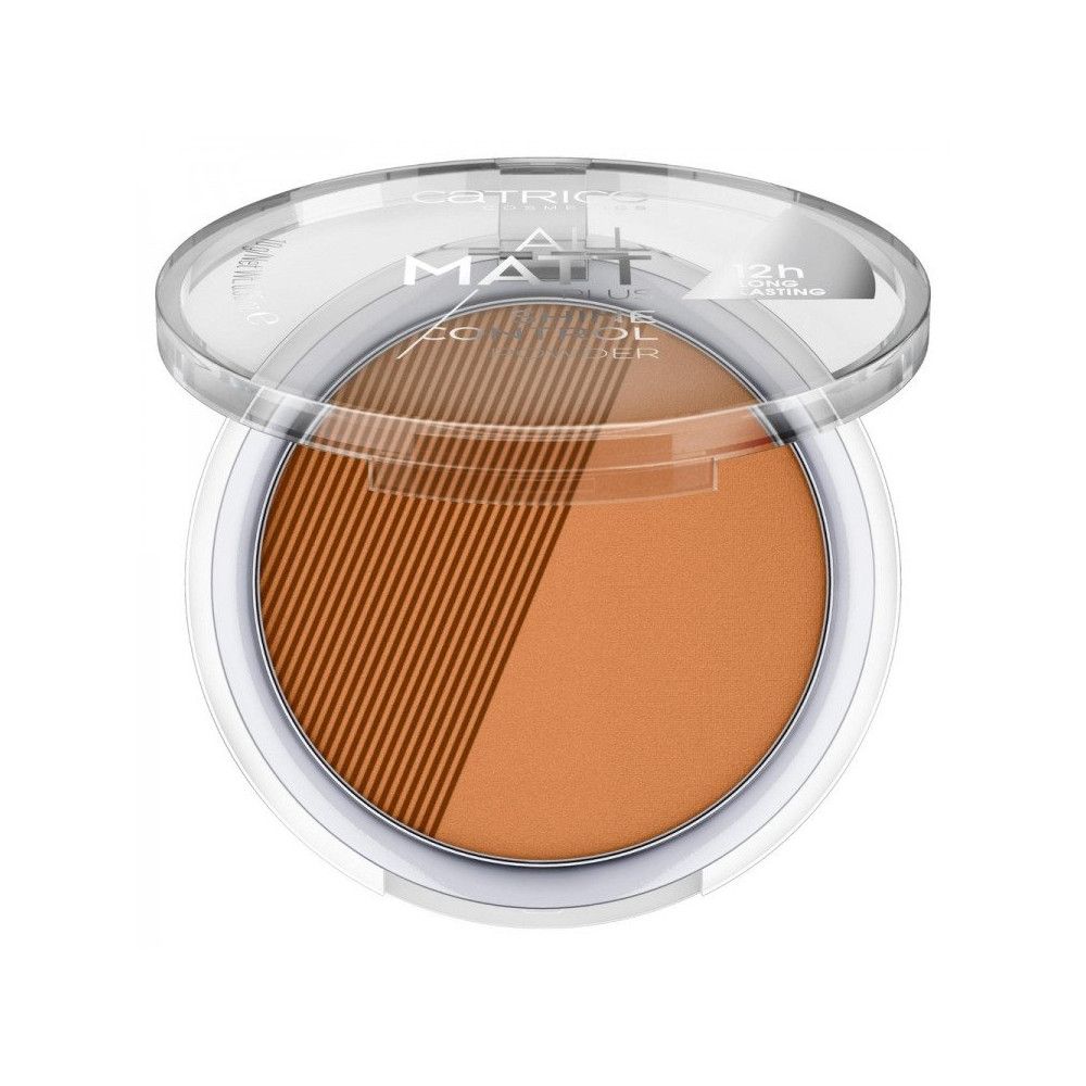Geöffneter Catrice All Matt Plus Shine Control Puder mit zwei Farbbereichen.