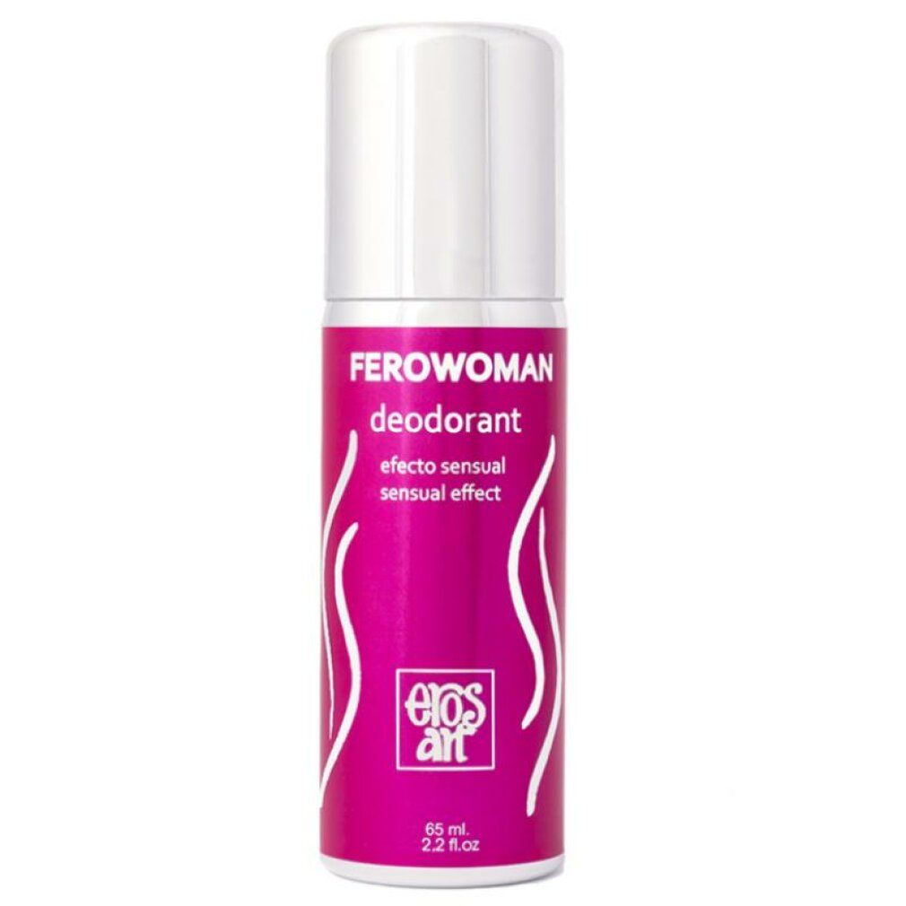 Deodorant-Spray von Ferowoman. Rosa Dose mit weißem Deckel. Schriftzug und Logo sichtbar.