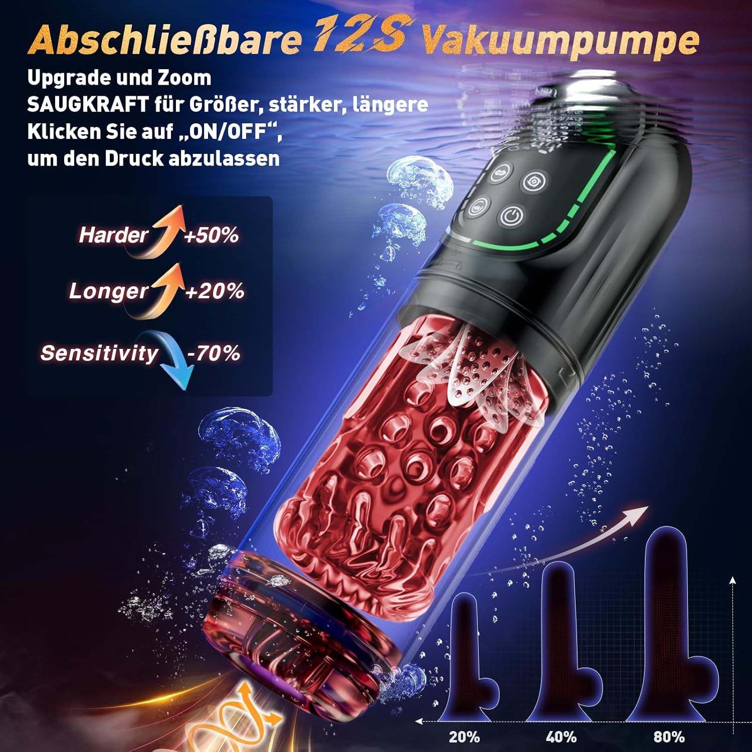 VIJISA Masturbator mit beweglichem Stimulationsaufsatz, Schwarz-Rot