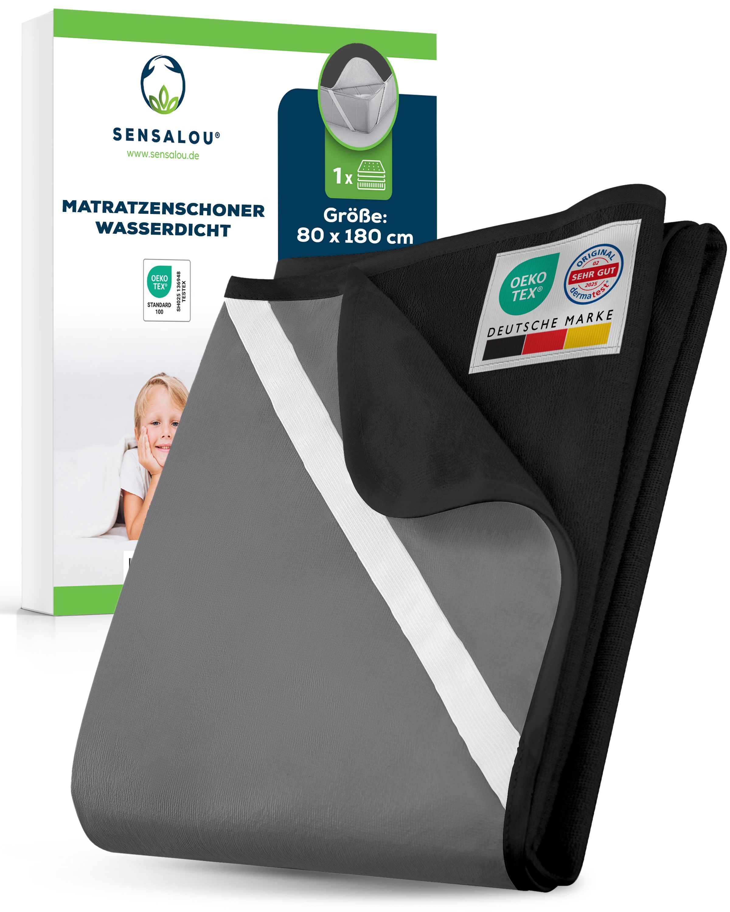 Sensalou Matratzenschoner Wasserdicht - Nässeschutz Matratzenauflage 80x180cm Schwarz-Anthrazit