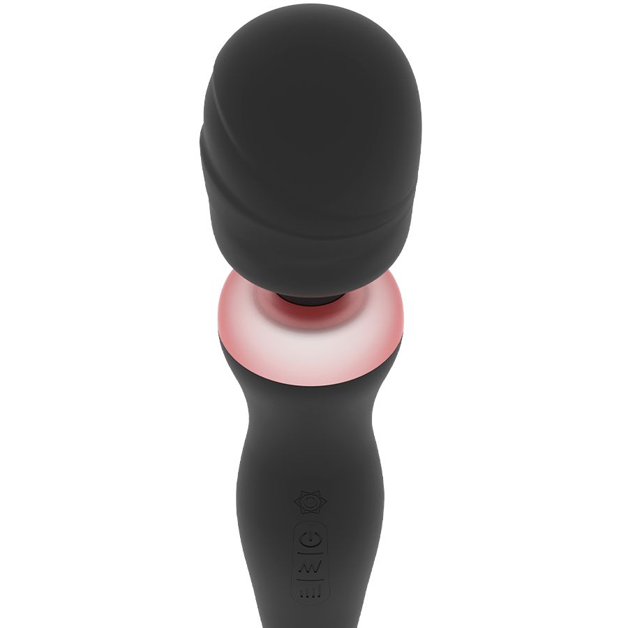 Schwarzer Vibrator mit geriffelter Spitze und rosa Akzent. Ergonomische Form.