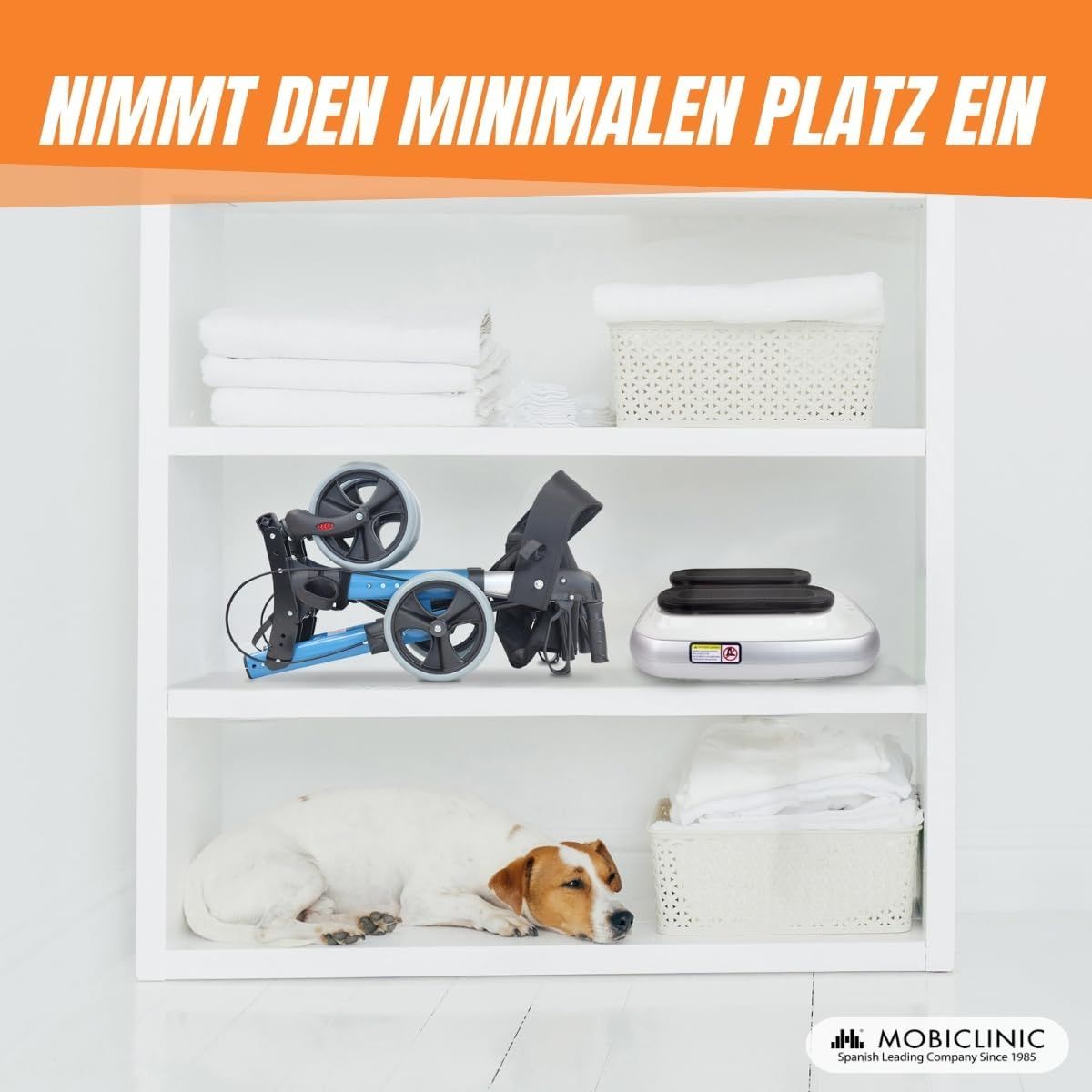 Vibrationsplatte mit zwei schwarzen Trittflächen, Fernbedienung und Maßangaben.