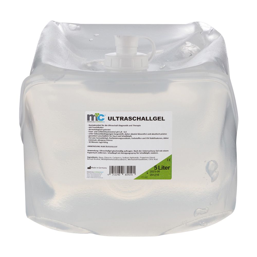 5-Liter-Kanister mit Ultraschallgel, Nahaufnahme des Spenderventils.