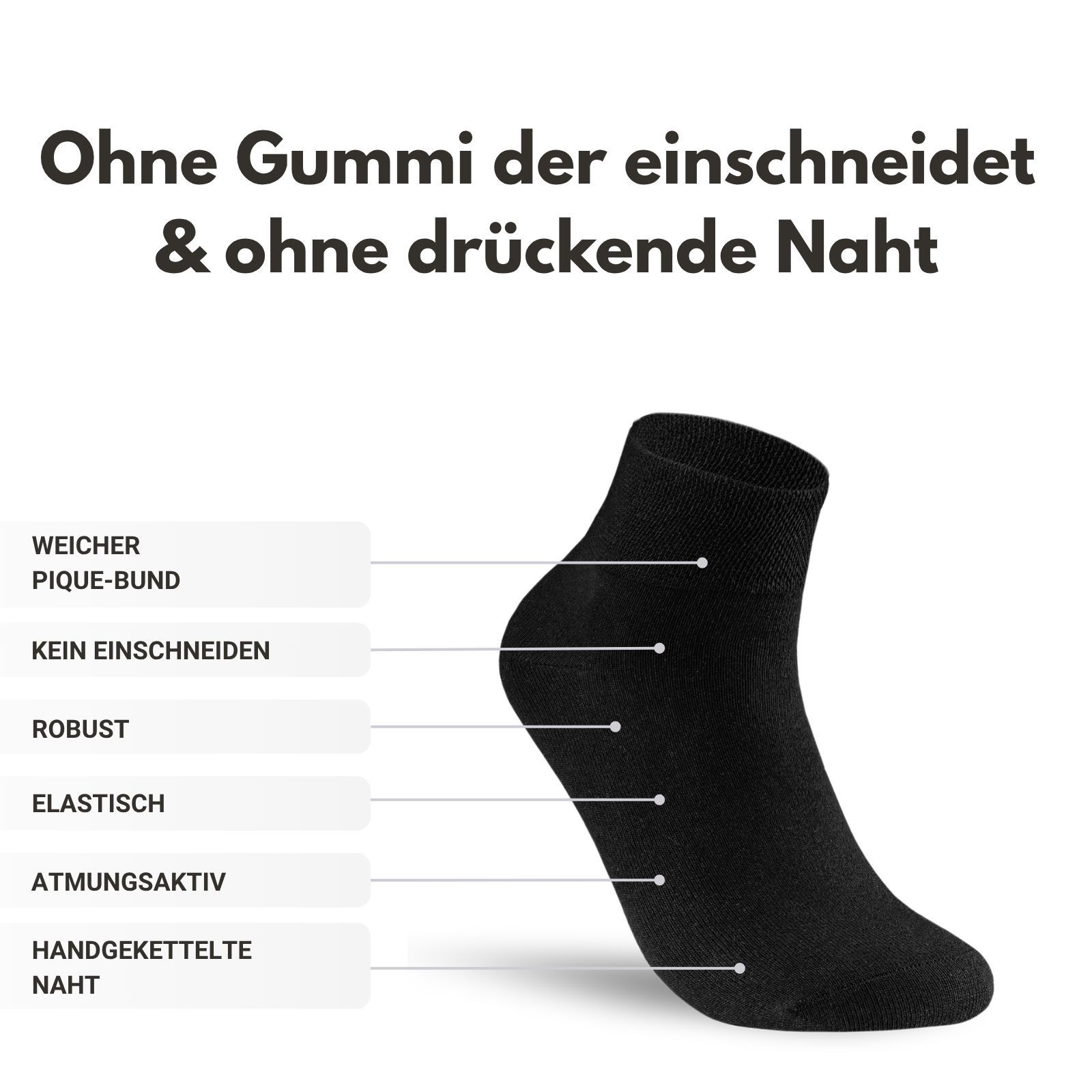 Diabetiker Quarter Socken mit Komfortbund ohne Gummi & ohne Naht für Damen und Herren
