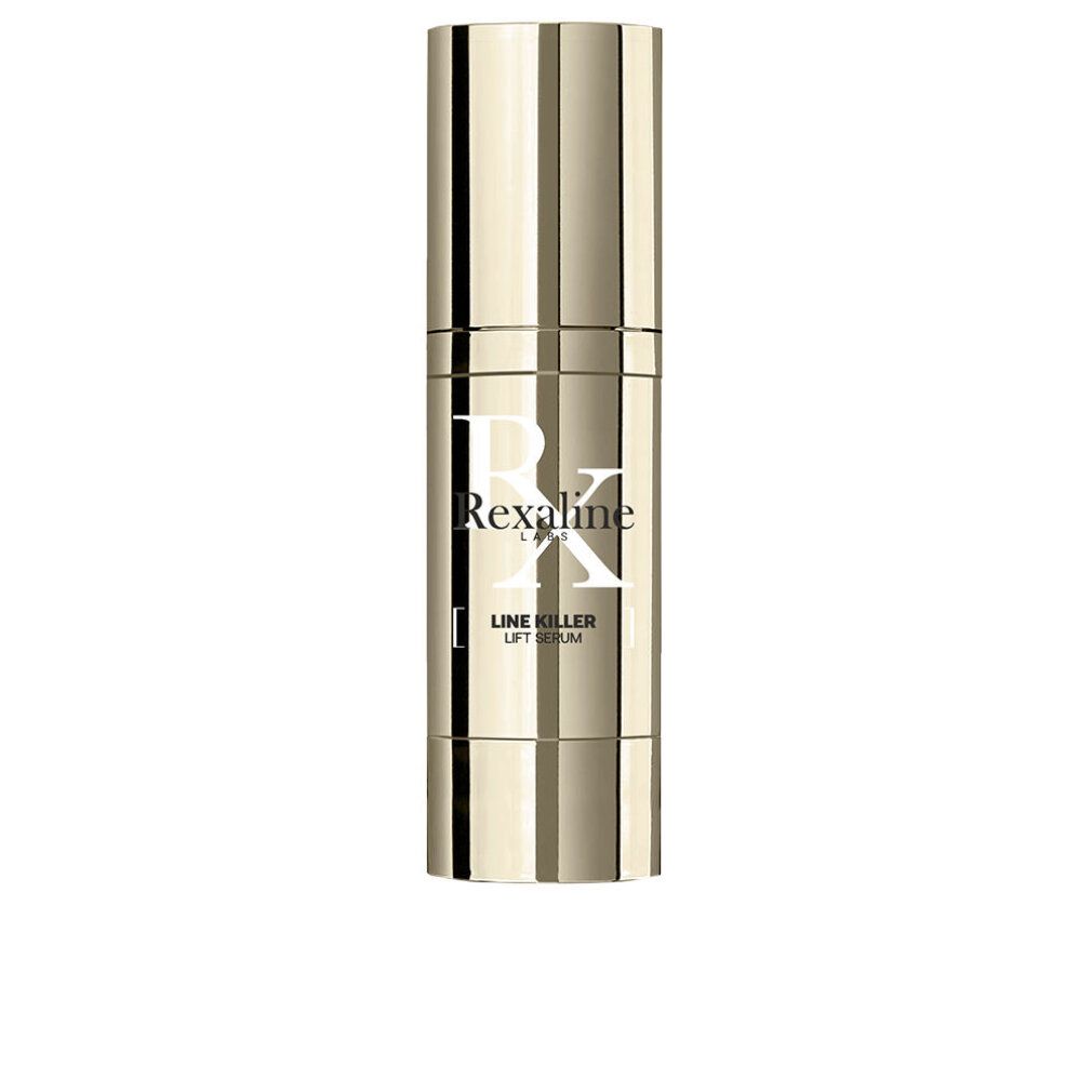 Goldfarbene Flasche mit weißem Etikett. Aufschrift: Rexaline, Line Killer Lift Serum.