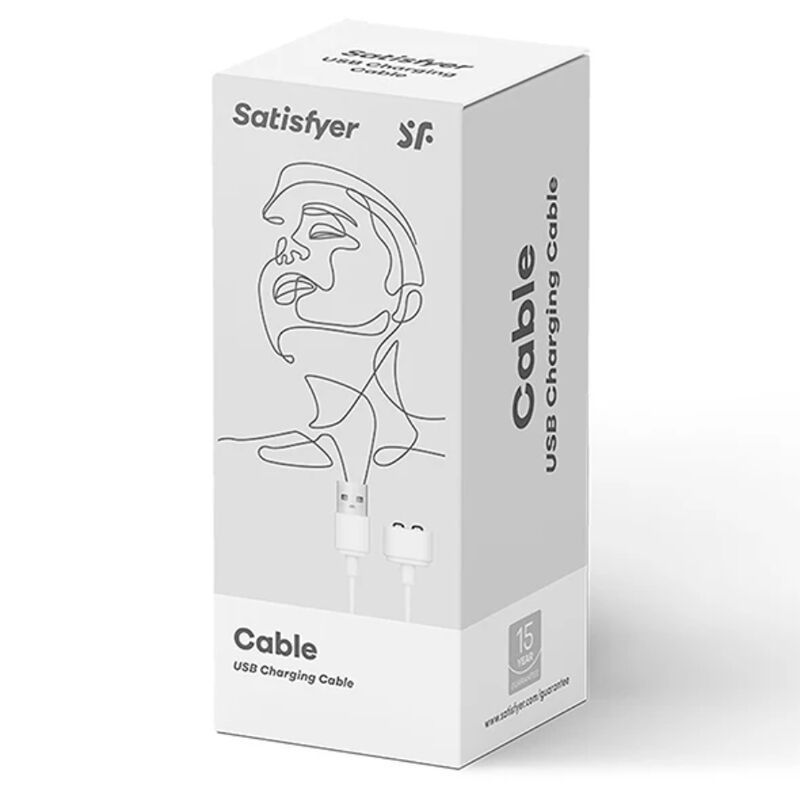 Verpackung für ein Satisfyer USB-Ladekabel mit künstlerischem Design.