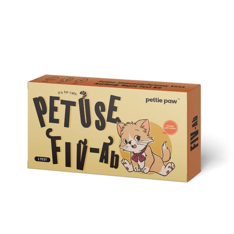 Verpackung eines Katzentests auf FIV-Antikörper mit Illustration einer Katze und Produktnamen.