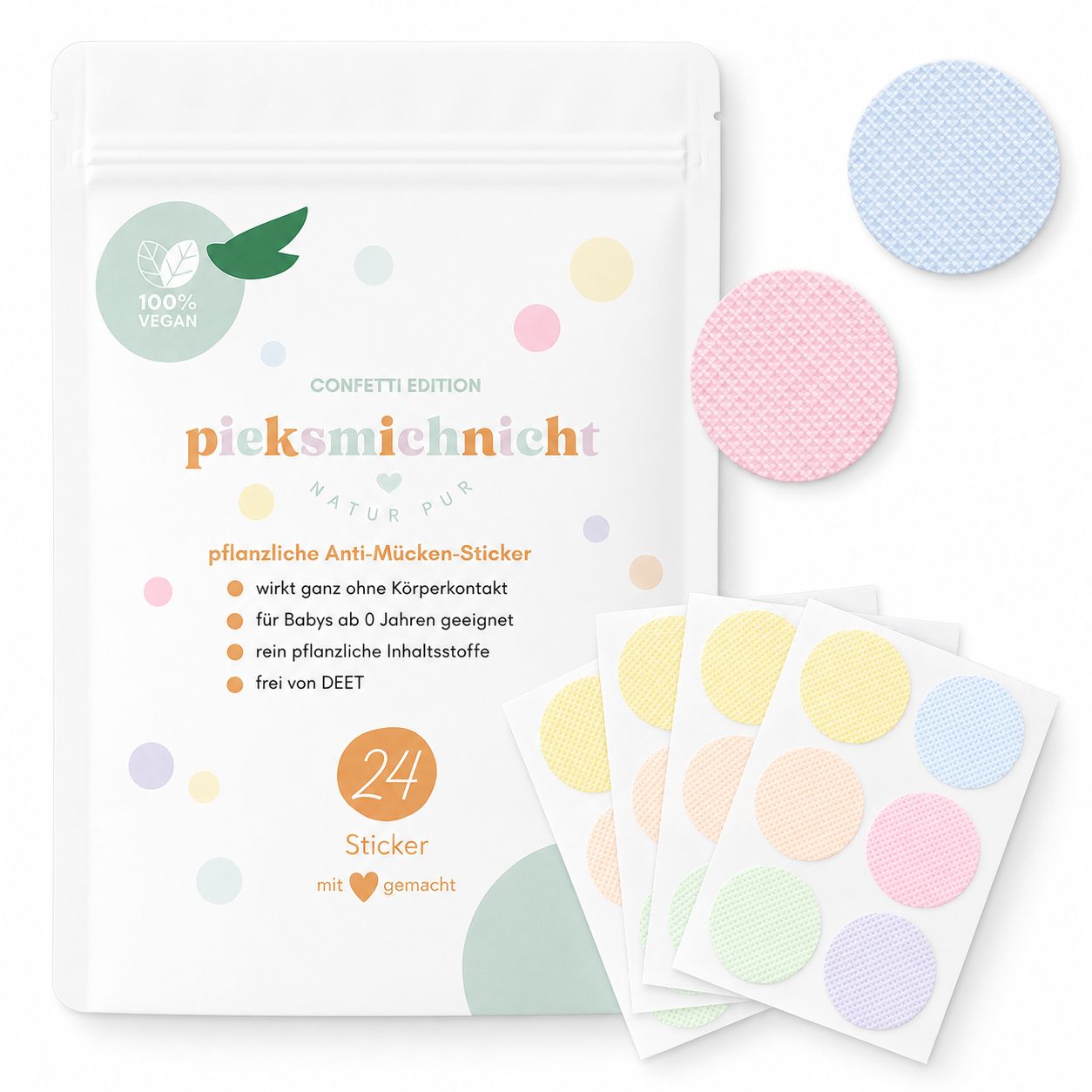 pieksmichnicht Pflanzliche Anti-Mücken-Sticker Confetti Edition