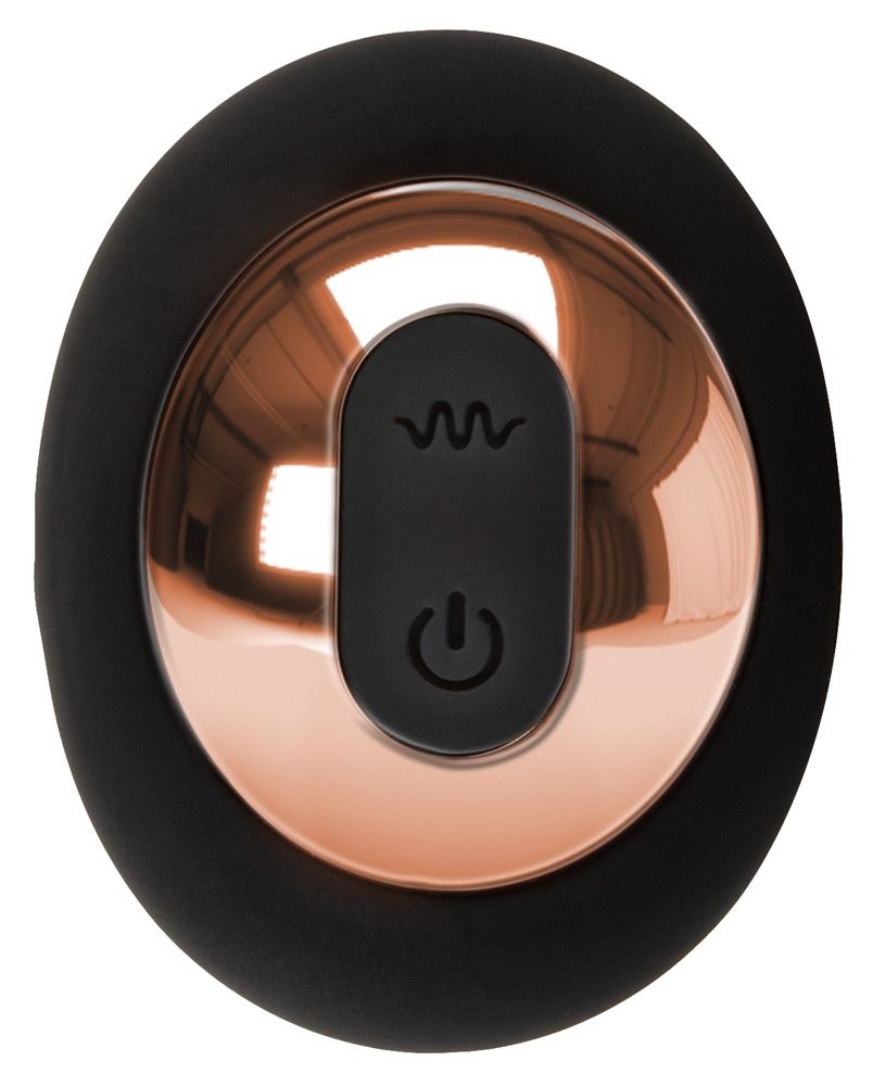 Schwarzer Analplug mit spiralförmiger Rillenstruktur, gehalten in einer Hand.