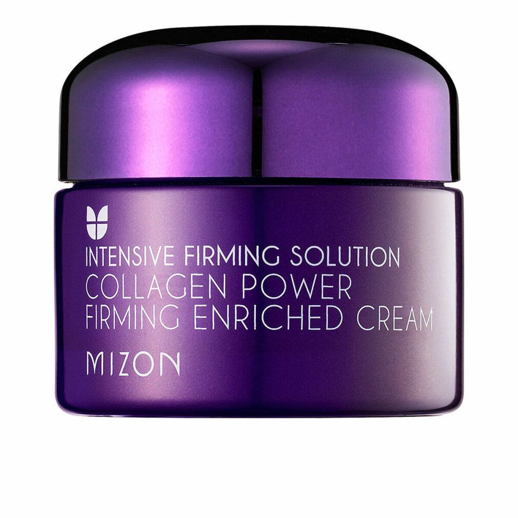Violette Creme-Dose mit Deckel. Aufschrift: Collagen Power Firming Enriched Cream, Mizon.