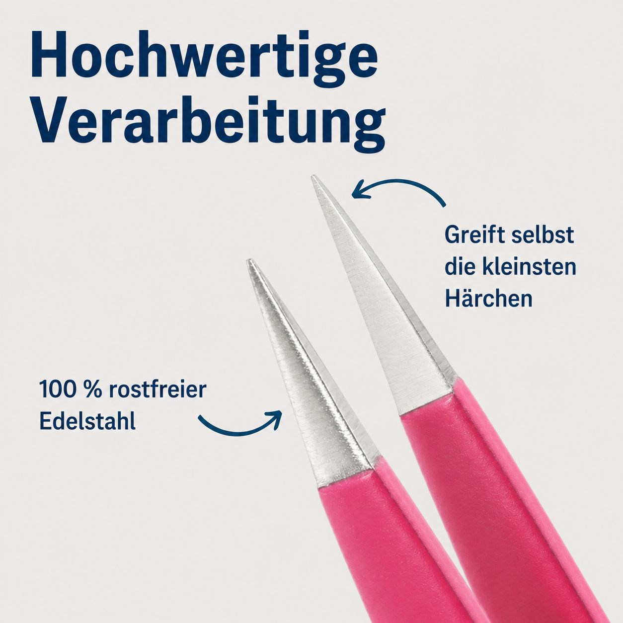 Nahaufnahme der feinen Spitze einer REMOS Splitterpinzette aus 100% rostfreiem Edelstahl.