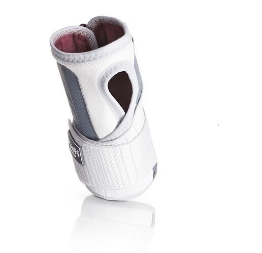 Handgelenkbandage, grau-weiß, von unten. Marke Push. Innenfutter rosa.