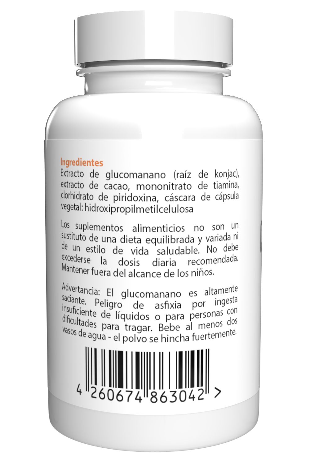 Rückseite einer weißen Flasche. Text mit Inhaltsstoffen und Warnhinweisen. Barcode unten.