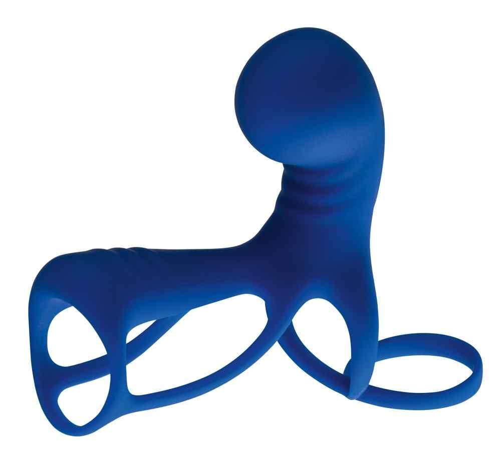 Blaues Wellness-Produkt mit geschwungenem Design. Ringförmige Öffnung. Glatte Oberfläche.