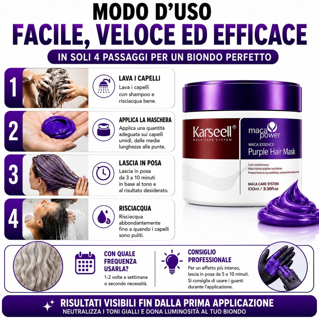 KARSEELL Violette Anti-Gelbstich-Haarmaske für Blondes und Graues Haar