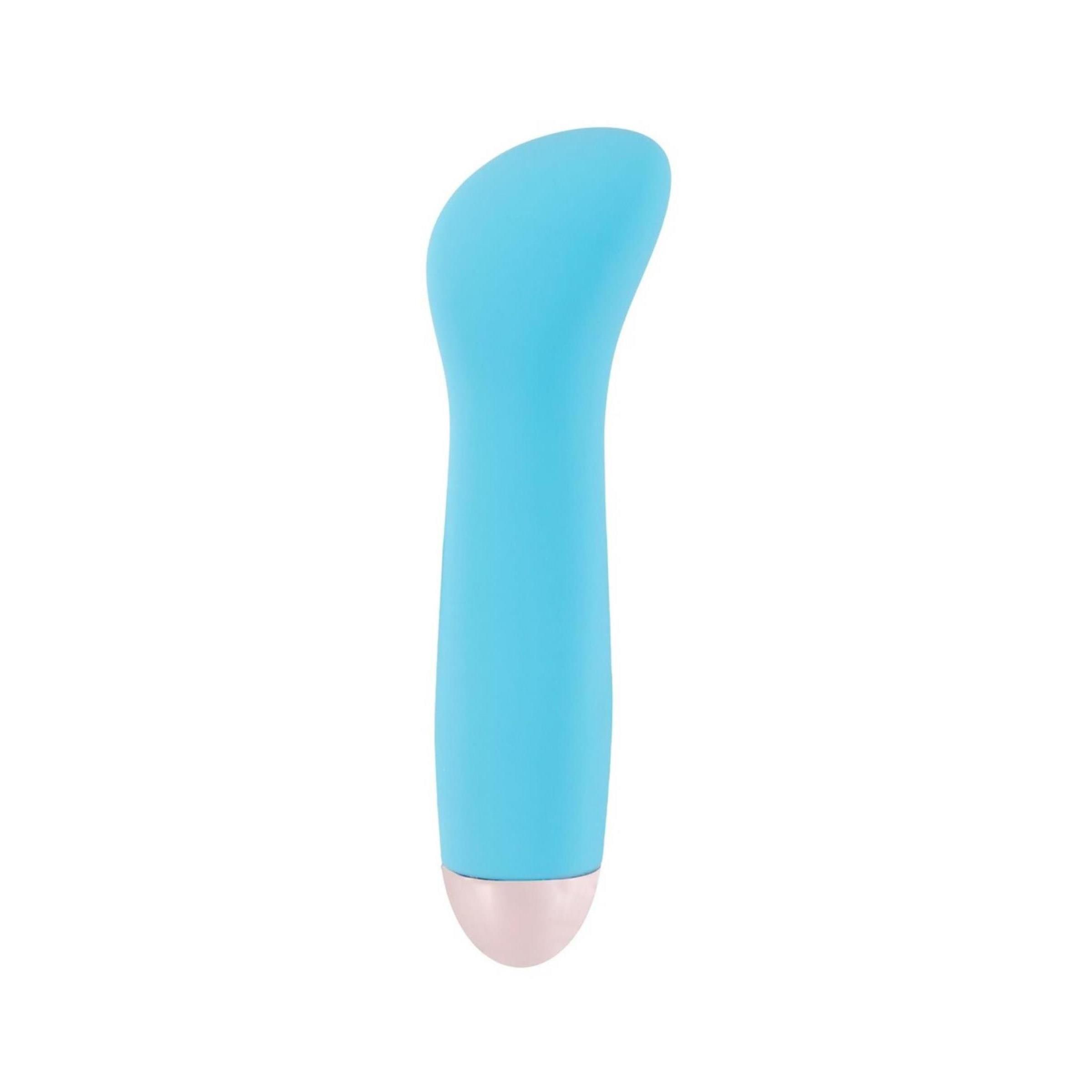 Blauer Vibrator mit rosa Spitze. Ergonomische Form.