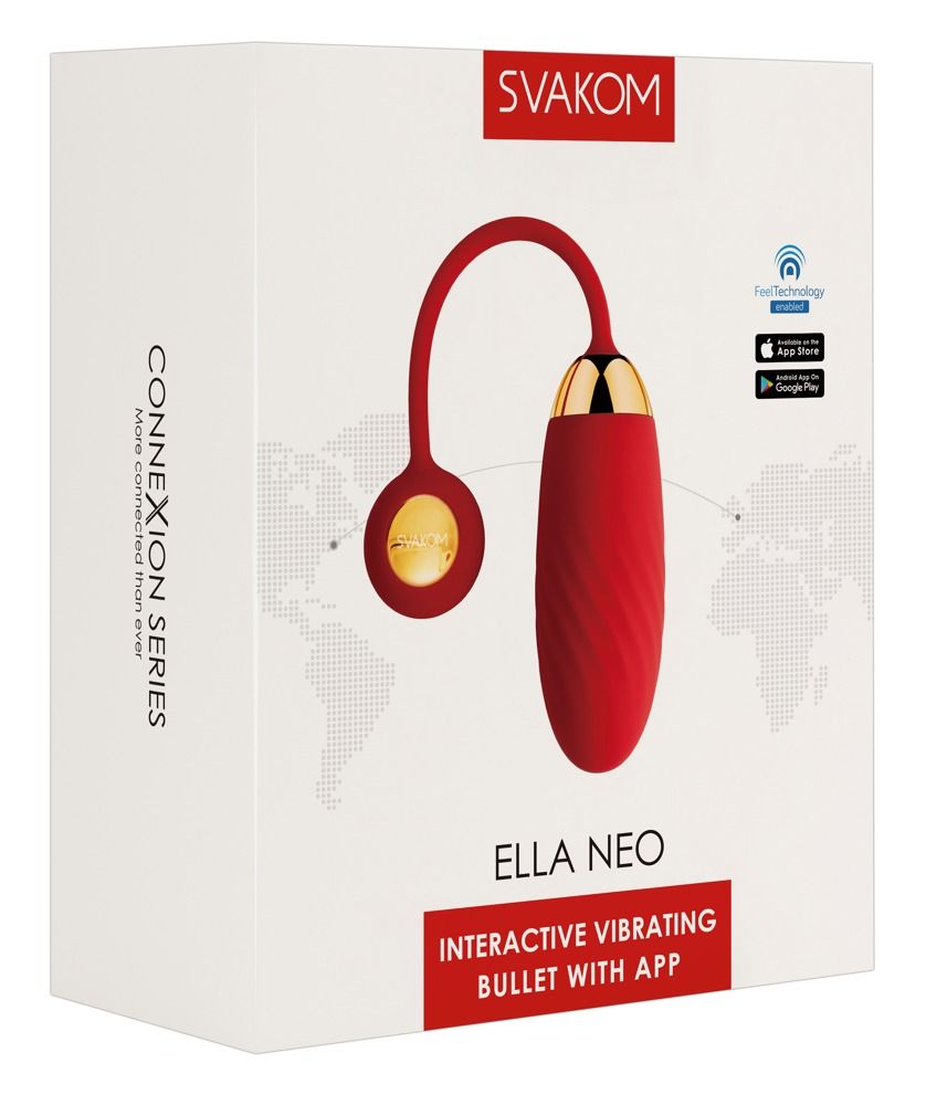 Verpackung von SVAKOM Ella Neo. Text: Connexion Series. Interactive Vibrating Bullet with App.