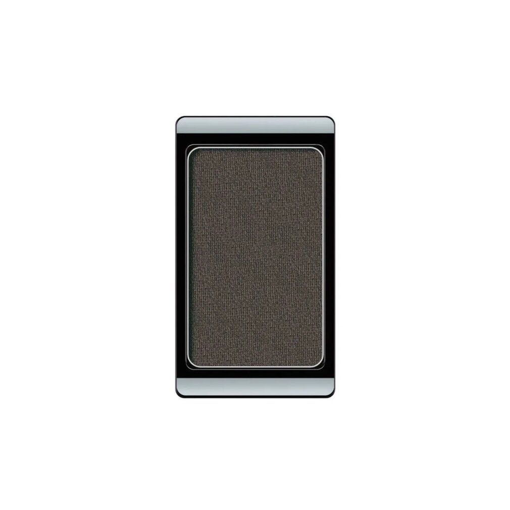 Artdeco Lidschatten in rechteckiger, schwarzer und silberner Hülle. Der Lidschatten ist dunkelbraun.