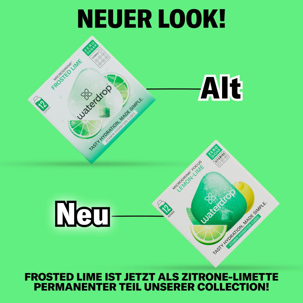 Vergleich von waterdrop® Microdrink Frosted Lime (alt) und Lemon Lime (neu).