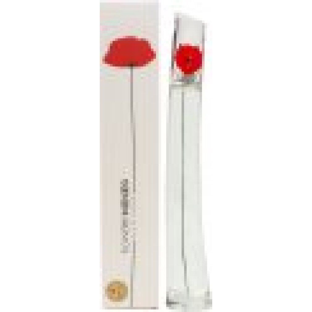 Parfümflakon und Verpackung. Flakon mit roter Blume. Weiße Verpackung mit roter Blume und Text.