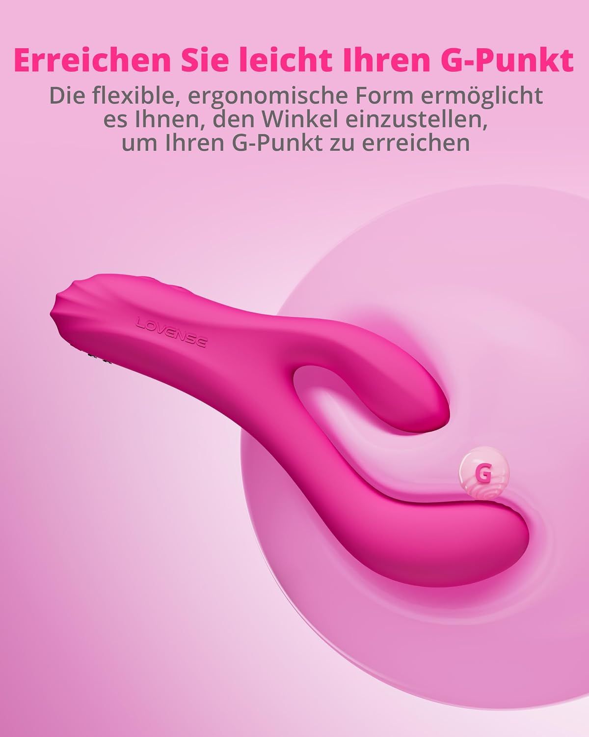 Pinker Vibrator mit zwei Armen, der eine G-Punkt-Stimulation ermöglicht.