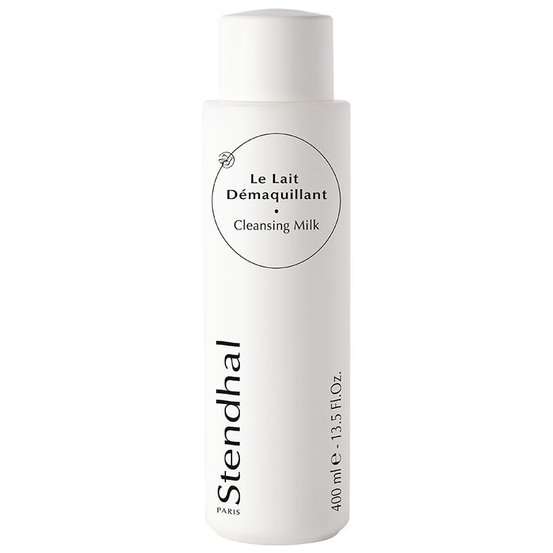Weiße Flasche mit "Le Lait Demaquillant - Cleansing Milk". Text: "Stendhal Paris". Volumen: 400 ml.