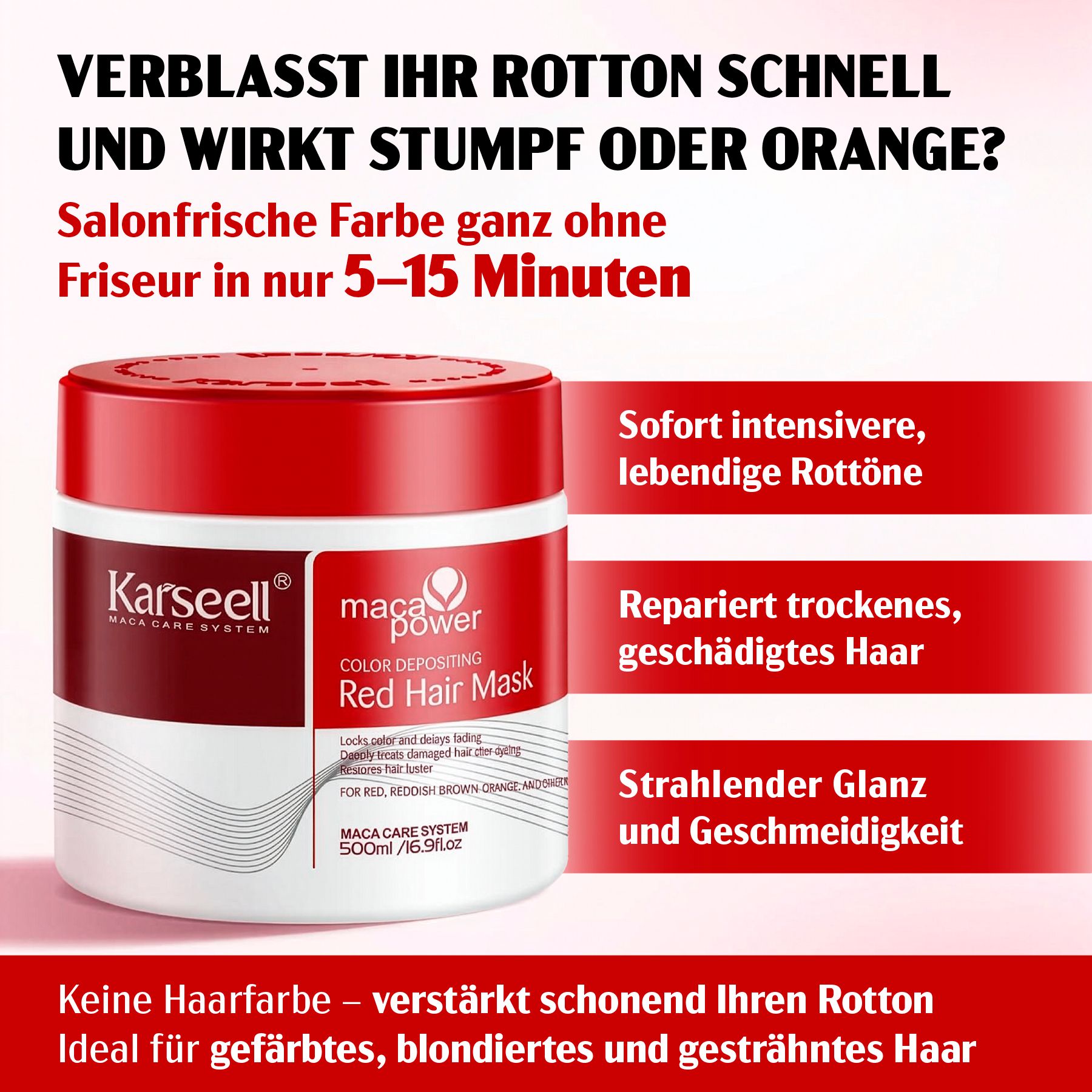KARSEELL Haarmaske Rote Farbschutz Farbauffrischung Coloriertes Haar