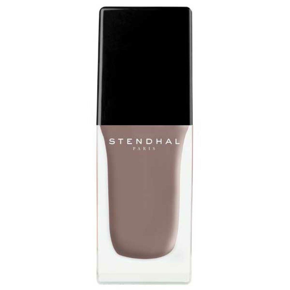 Nagellackflasche mit schwarzem Deckel. Der Lack ist hellbraun. Auf der Flasche steht "STENDHAL PARIS".