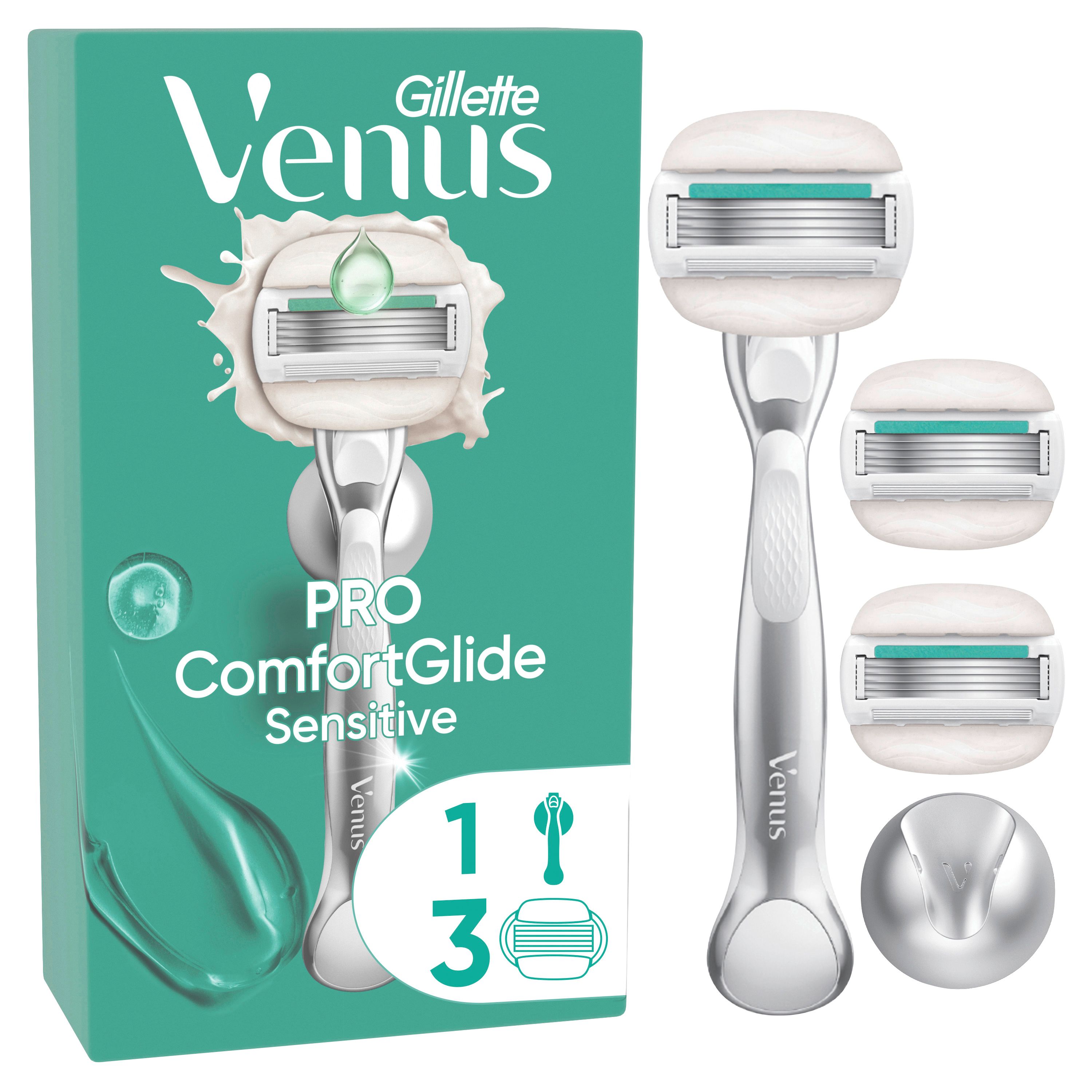 Gillette Venus - Nassrasierer "Comfortglide Sensitive" + 3 Rasierklingen & -halter