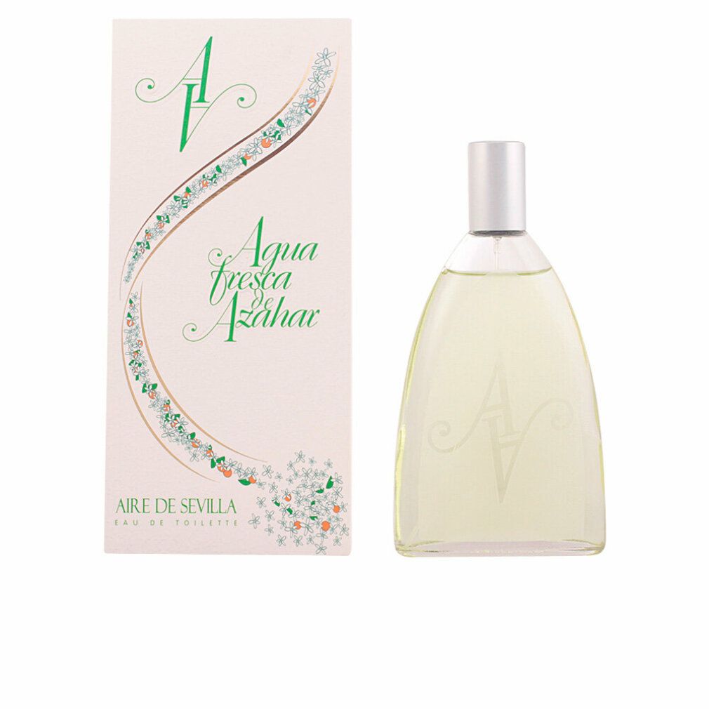 Flakon und Verpackung von Aire de Sevilla Agua Fresca de Azahar. Flakon mit silbernem Verschluss. Verpackung mit Schriftzug.