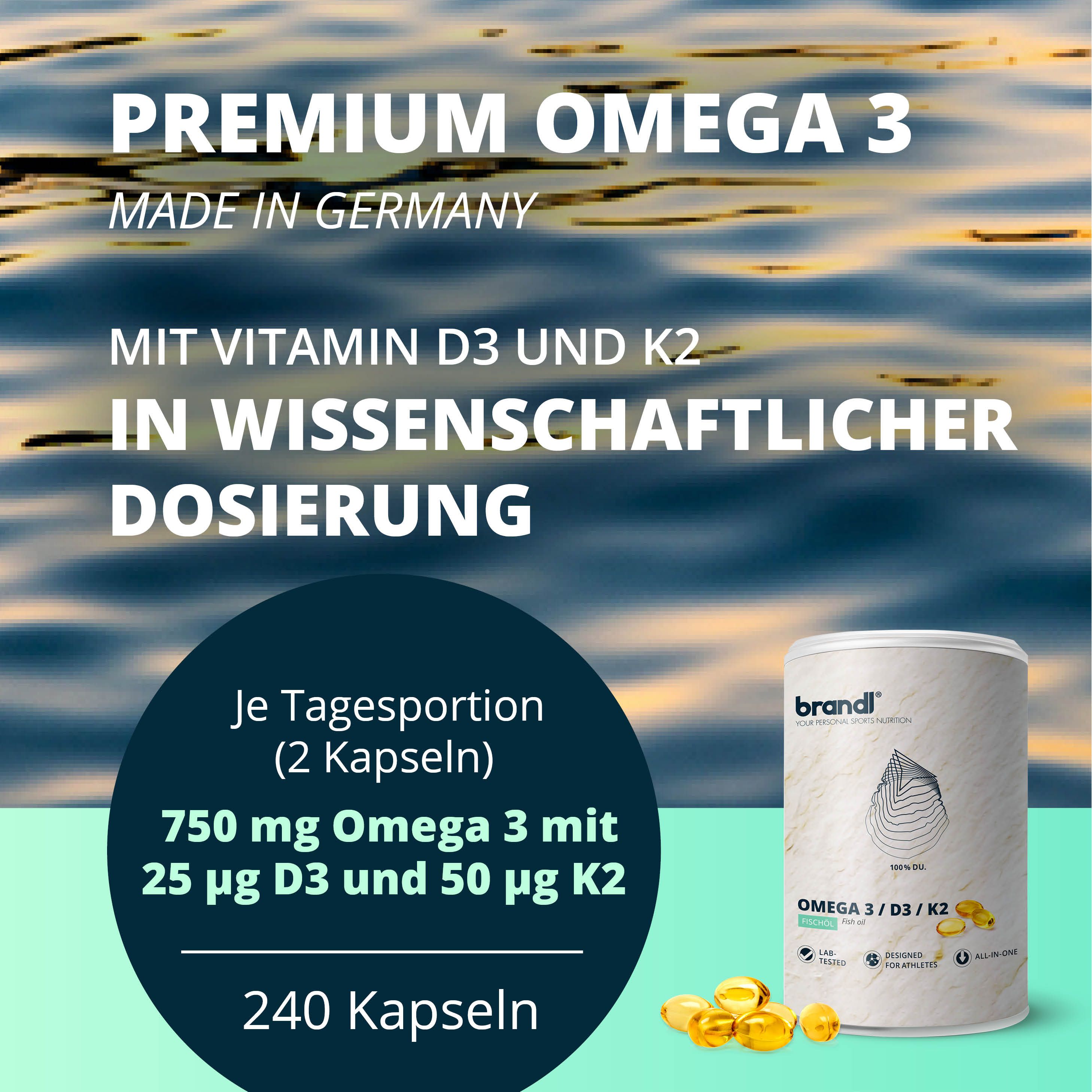 brandl® Omega 3 D3 K2 Kapseln aus Fischöl EPA DHA im 21 Verhältnis
