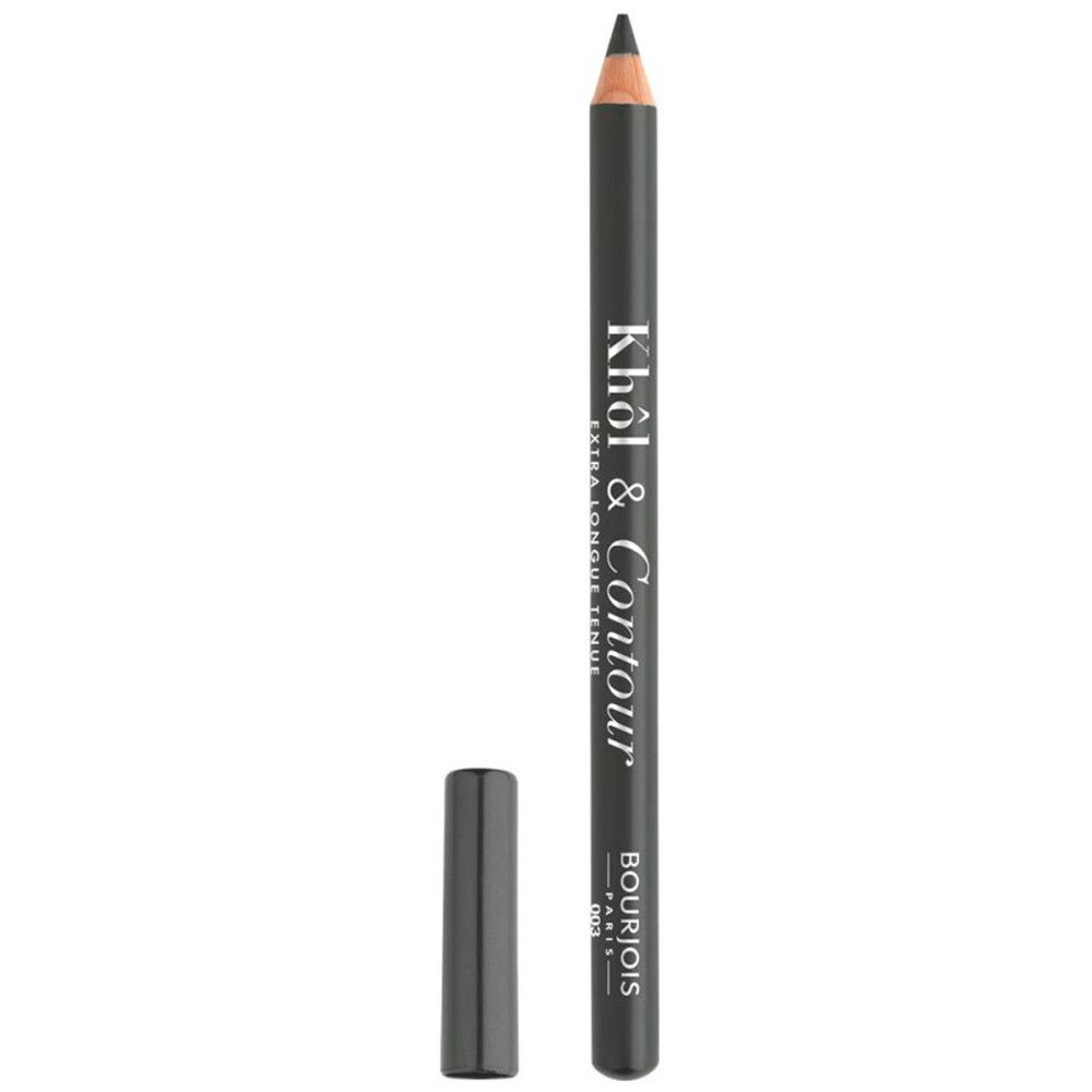 Grauer Bourjois Khol & Contour Eyeliner mit Kappe. Schwarze Mine. Marke und Produktname sind sichtbar.