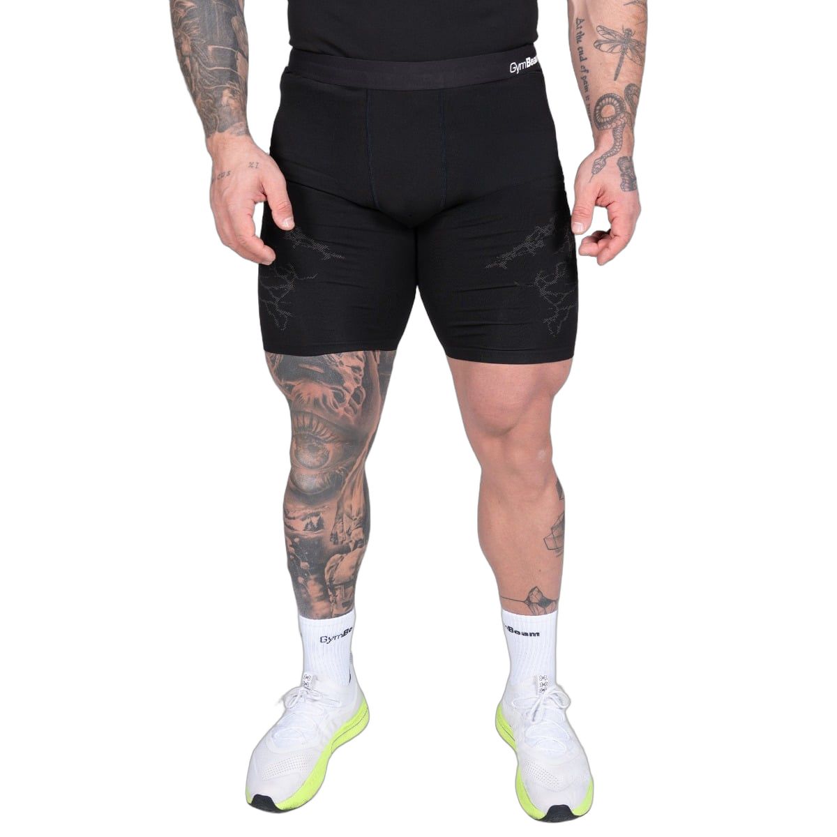 Schwarze Herren-Shorts mit nahtlosem Design und dezentem Muster. Elastischer Bund.