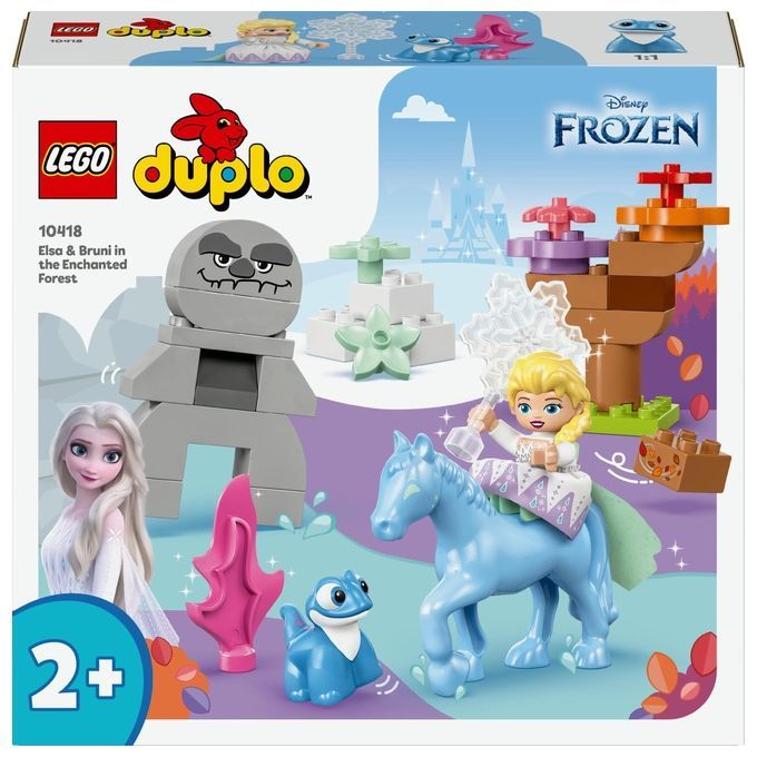 LEGO DUPLO Set. Enthält Elsa, Bruni, einen blauen Pferd, grauen Felsen, Pflanzen und eine Verpackung mit dem Frozen-Logo.
