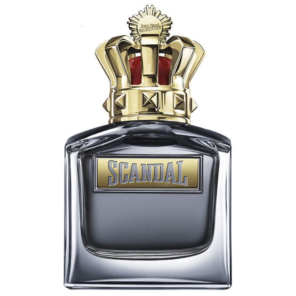 Jean Paul Gaultier Scandal Eau de Toilette Flakon. Quadratischer Flakon mit Kronenverschluss. Aufschrift 'SCANDAL'.