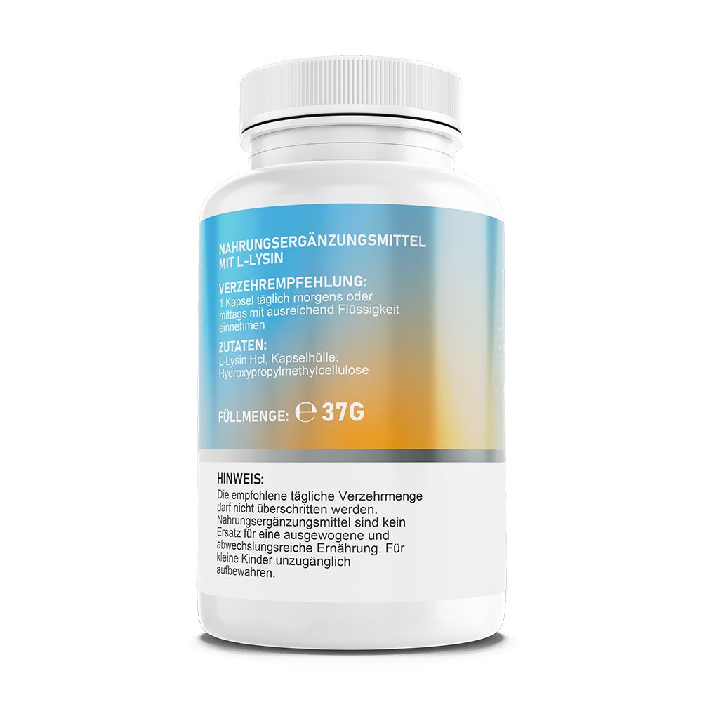 Rückseite einer weißen Flasche. Enthält Informationen zu Inhaltsstoffen und Verzehrempfehlung. Füllmenge: 37G.