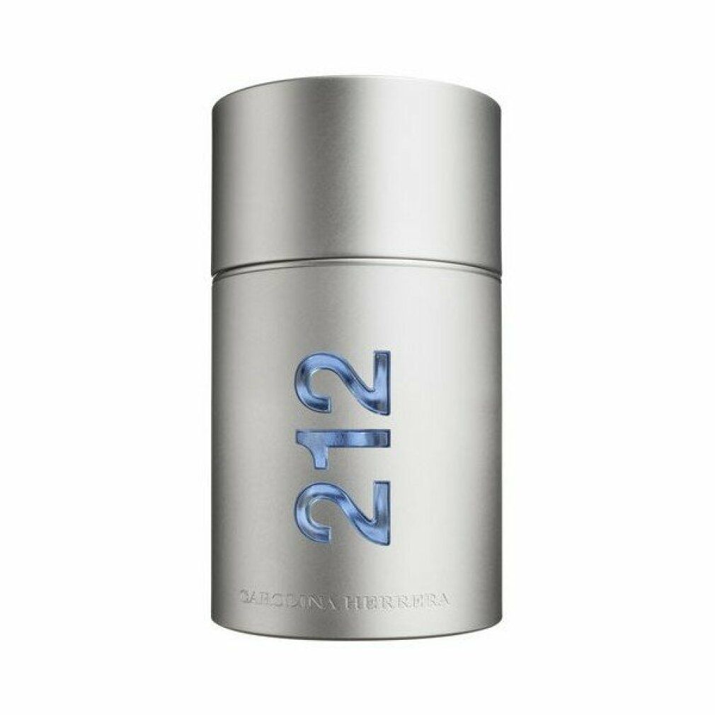 Carolina Herrera 212 Men NYC Eau de Toilette. Zylindrischer Flakon. Silberfarben. Aufschrift: 212, Carolina Herrera.