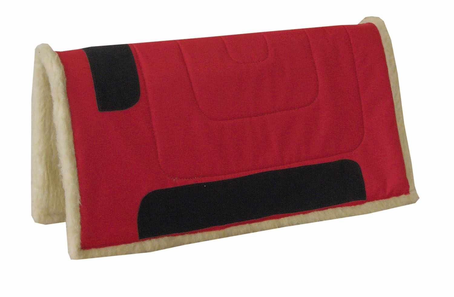 Rotes Westernpad mit schwarzen Applikationen und Teddy-Fleece-Unterseite. 75x80 cm.