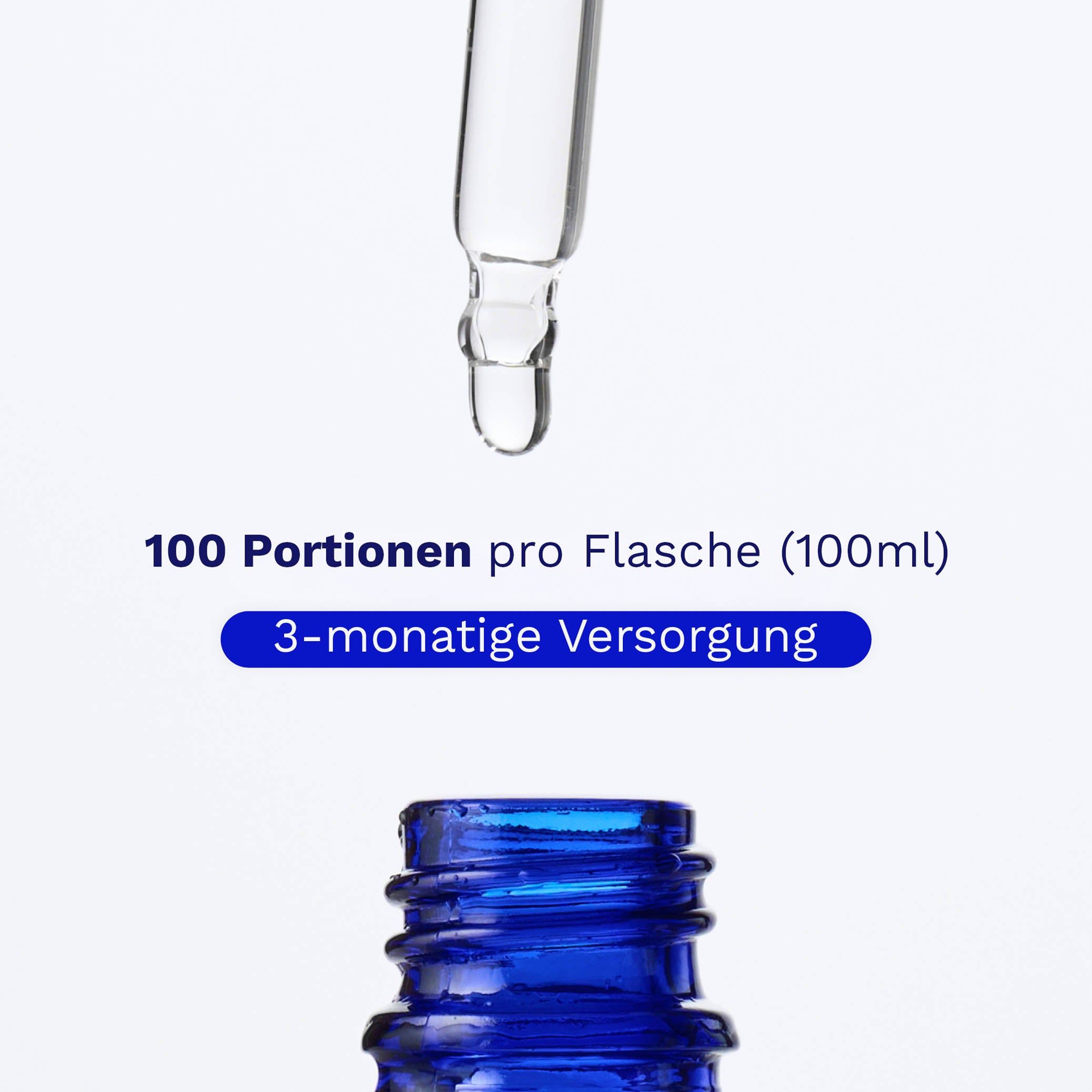 Braune Glasflasche mit Tropfer und weißem Etikett. Marke: nuion. Produkt: Magnesium. Enthält 50 Portionen.