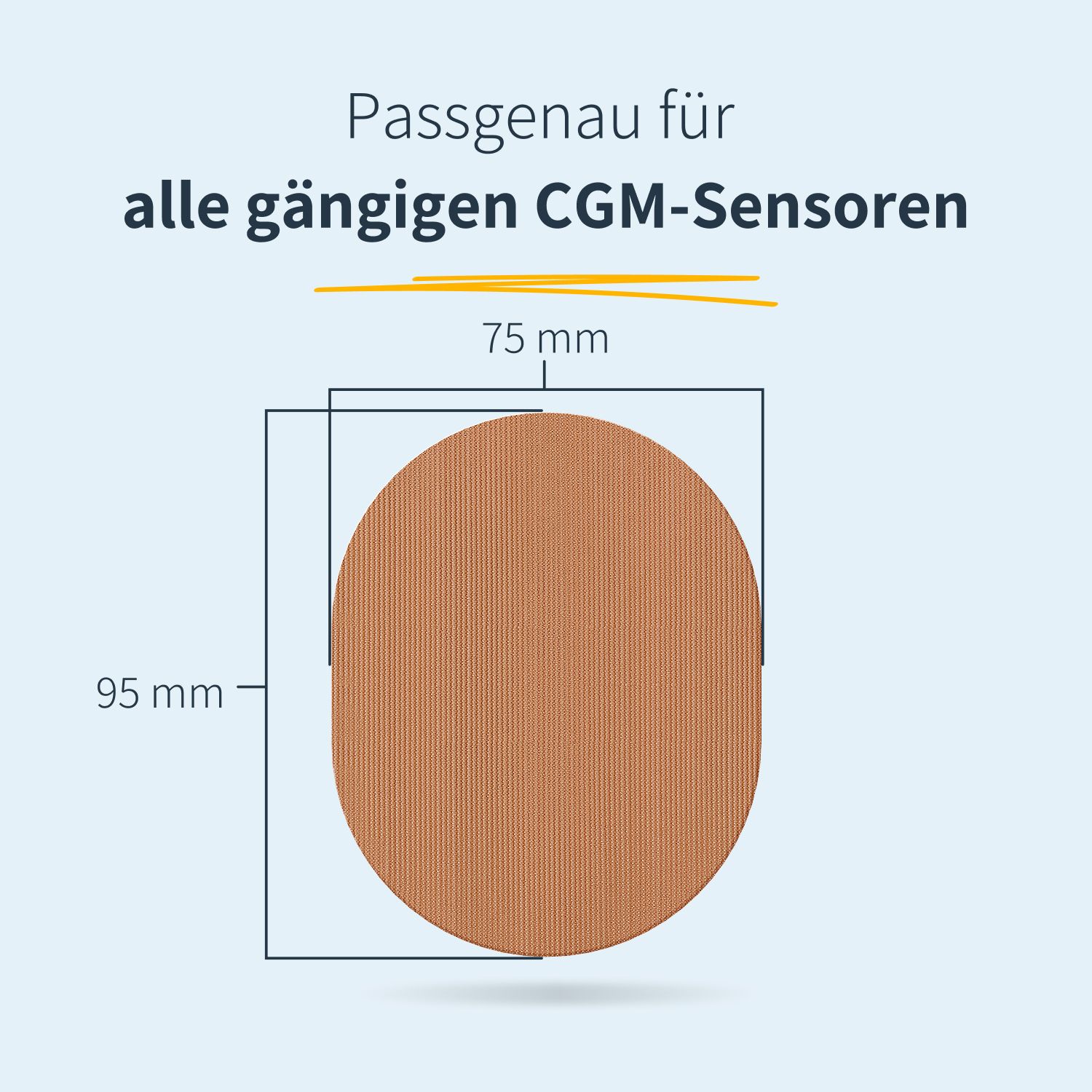 Beiges Pflaster mit Maßen 95x75 mm. Passgenau für alle gängigen CGM-Sensoren.