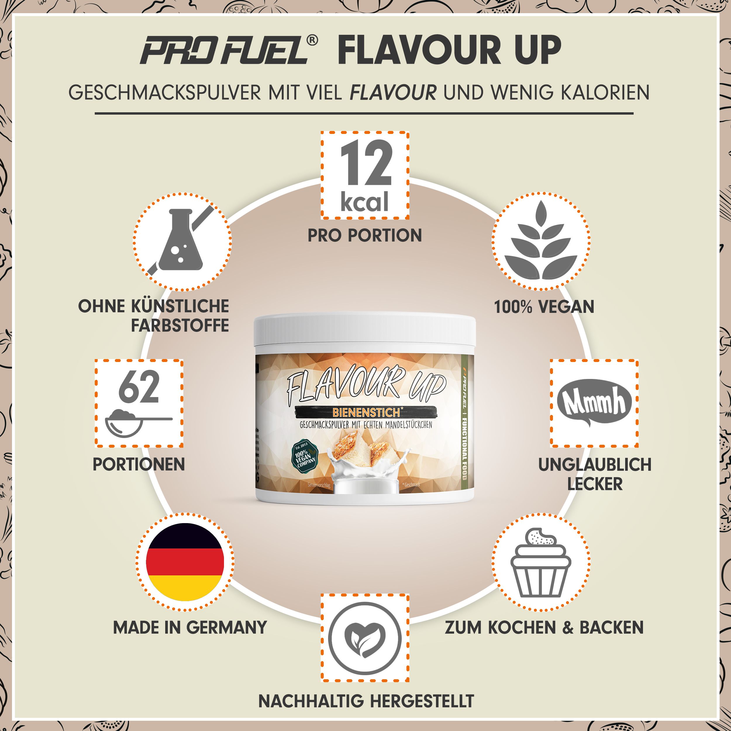 ProFuel - FLAVOUR UP Geschmackspulver - Bienenstich - nur 12 kcal pro Portion