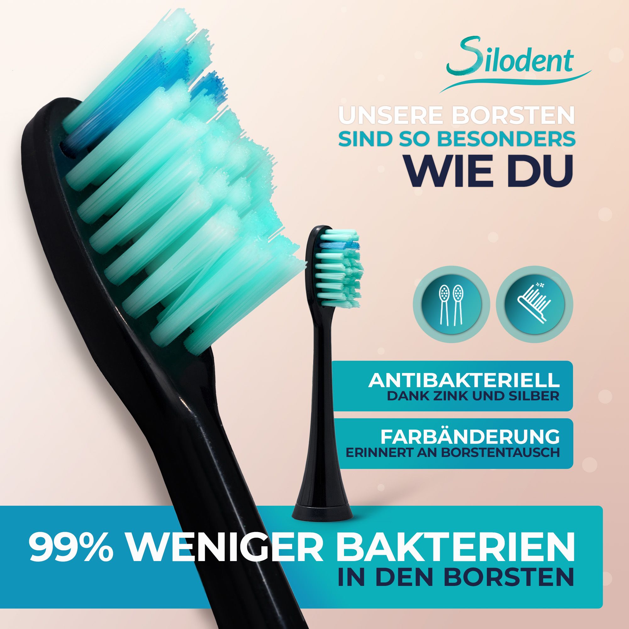 Silodent Schallzahnbürste Midnight Blue mit antiseptischen Borsten und fünf Programmen